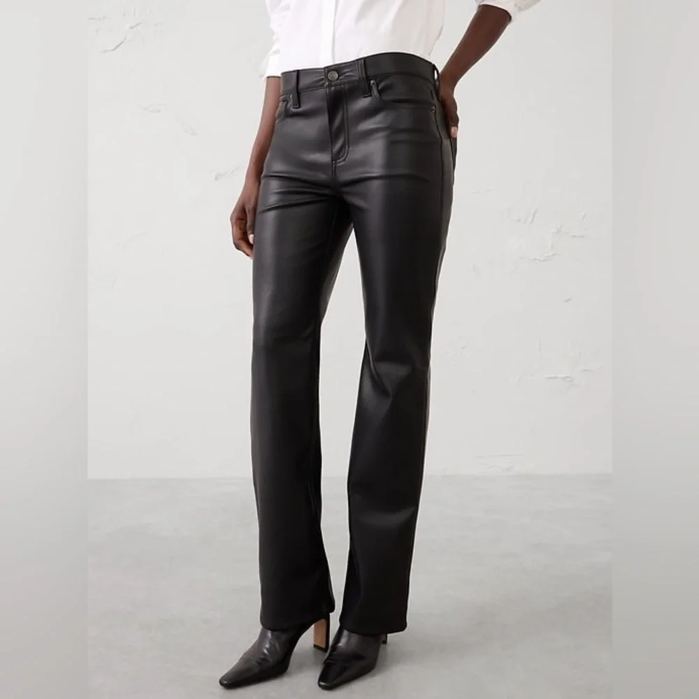 Banana Republic Vegan Leather Bootcut Pants 6 Petite NWT Black Mid Rise